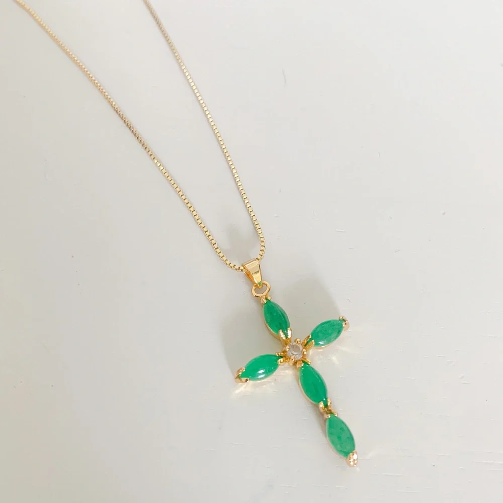 Jade Cross Necklace | 14k Gold Filled - Picture 4 of 7
